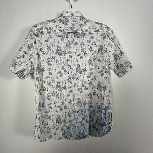 Tommy Bahama Camp Shirt Mens Medium Santorini Sail Stretch Cotton Puckered Blue - Picture 2 of 9